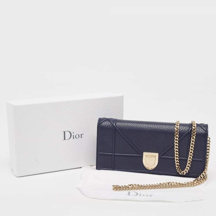 Pre Owned Dior Navy Blue Leather Diorama Wallet on Chain