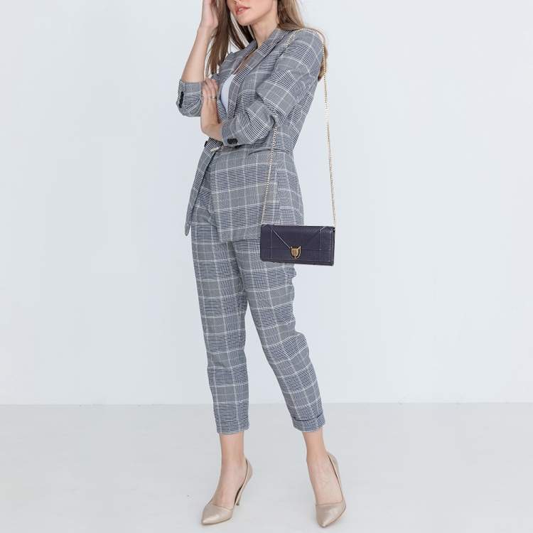 Pre Owned Dior Navy Blue Leather Diorama Wallet on Chain