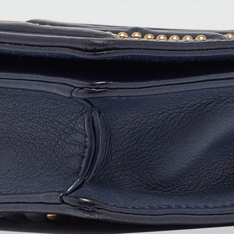 Pre Owned Dior Navy Blue Leather Studded Diorama Wallet on Chain