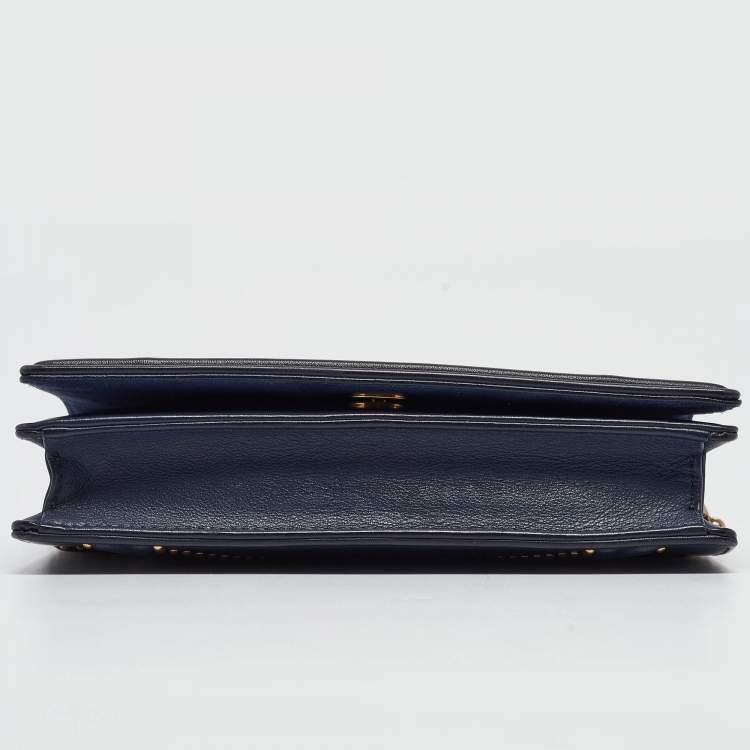 Pre Owned Dior Navy Blue Leather Studded Diorama Wallet on Chain