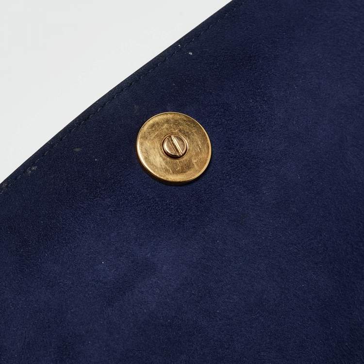 Pre Owned Dior Navy Blue Leather Studded Diorama Wallet on Chain