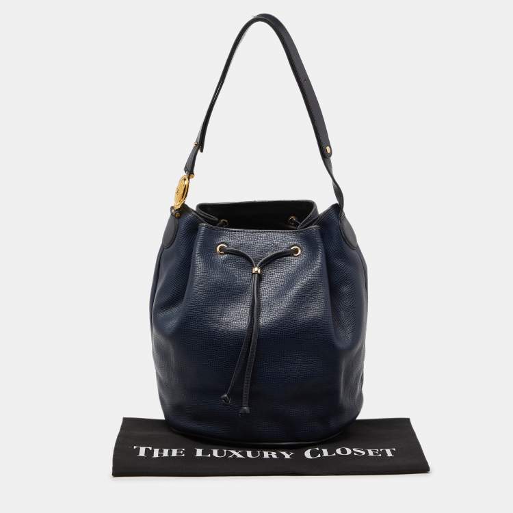 Pre Owned Dior Blue Leather String Bucket Bag