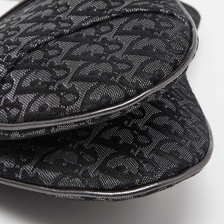 Pre Owned Dior Metallic/Grey Lurex Fabric and Leather Vintage Saddle Frame Pochette