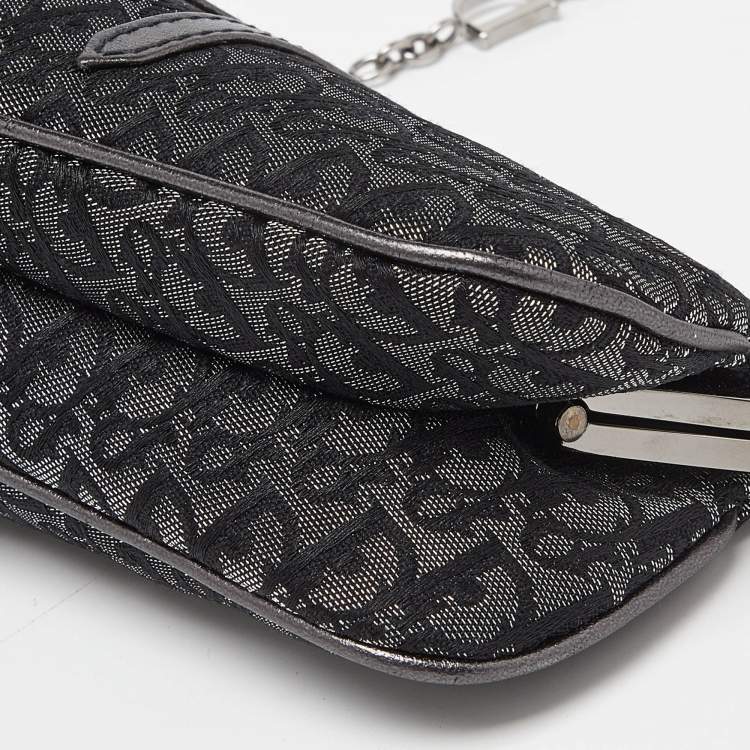 Pre Owned Dior Metallic/Grey Lurex Fabric and Leather Vintage Saddle Frame Pochette