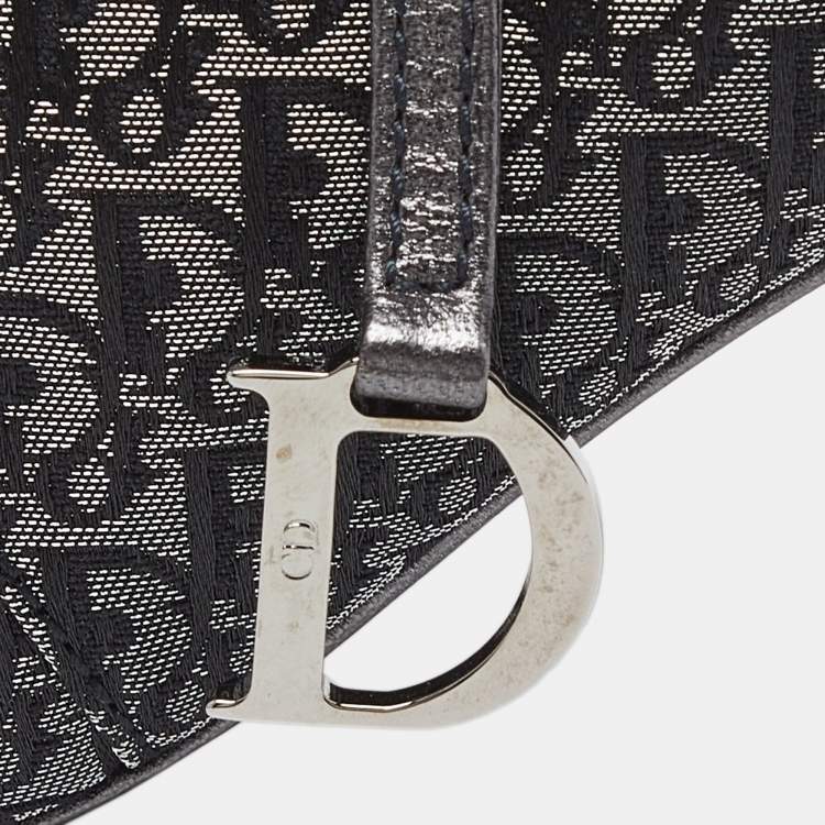 Pre Owned Dior Metallic/Grey Lurex Fabric and Leather Vintage Saddle Frame Pochette
