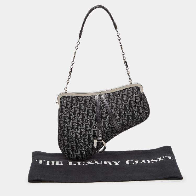 Pre Owned Dior Metallic/Grey Lurex Fabric and Leather Vintage Saddle Frame Pochette