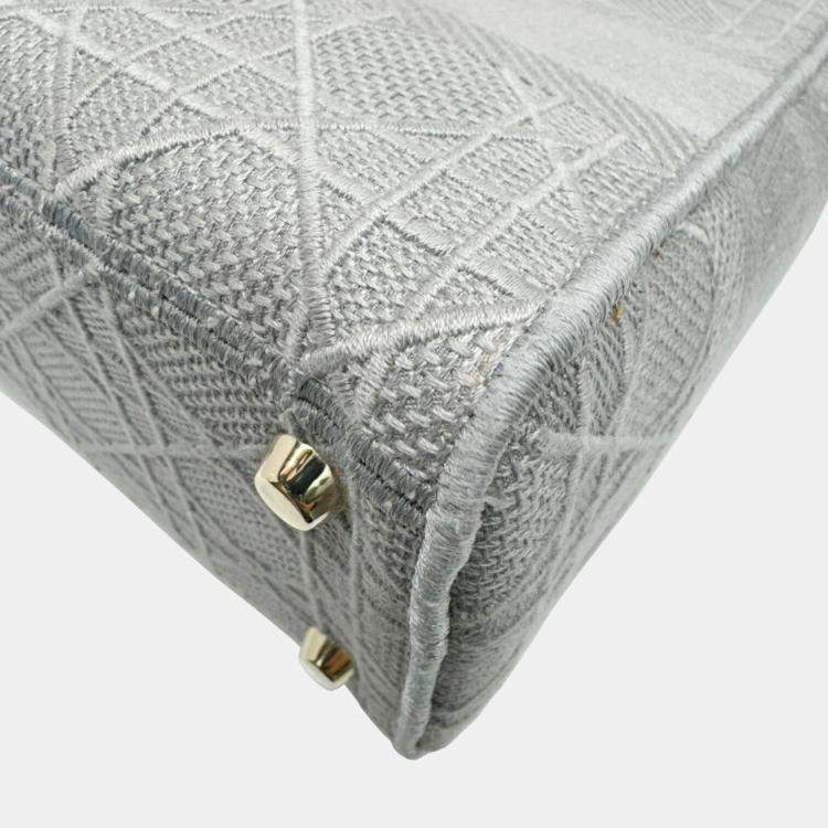 Pre Owned Dior Grey Canvas Medium Cannage Lady D-Lite Tote Bag
