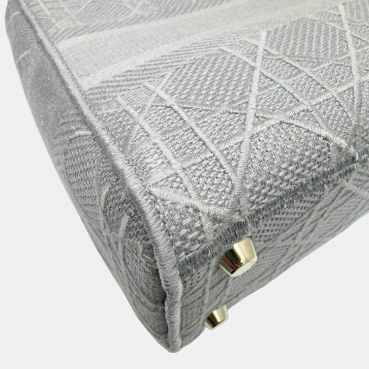 Pre Owned Dior Grey Canvas Medium Cannage Lady D-Lite Tote Bag