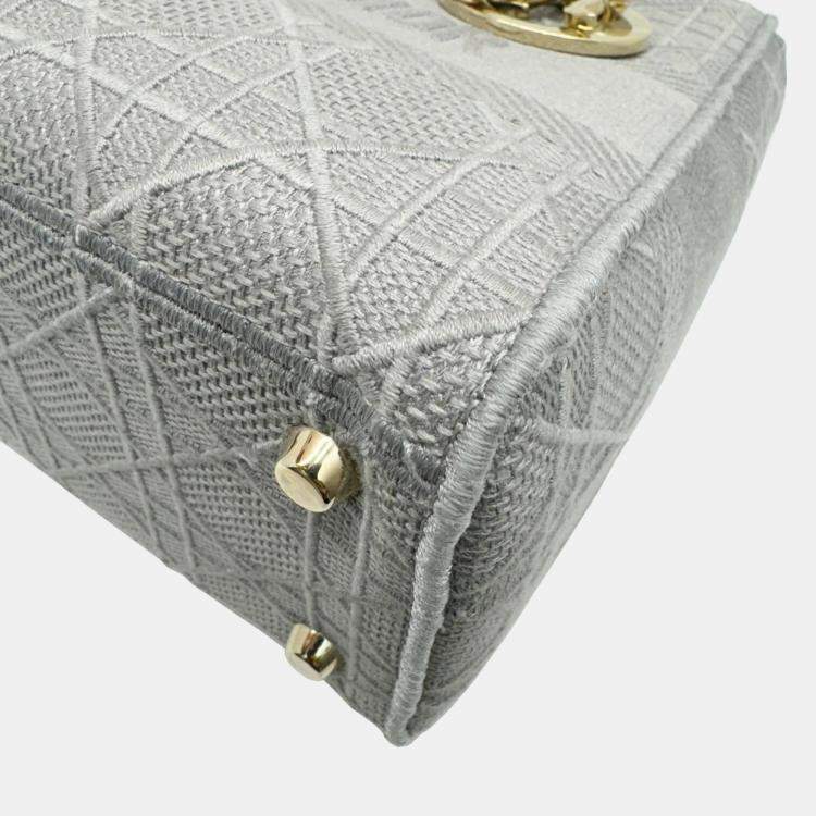 Pre Owned Dior Grey Canvas Medium Cannage Lady D-Lite Tote Bag