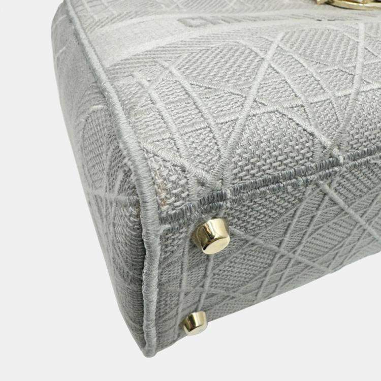 Pre Owned Dior Grey Canvas Medium Cannage Lady D-Lite Tote Bag