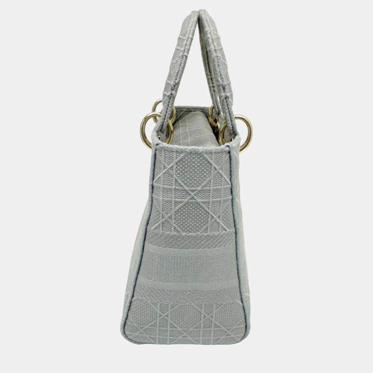 Pre Owned Dior Grey Canvas Medium Cannage Lady D-Lite Tote Bag