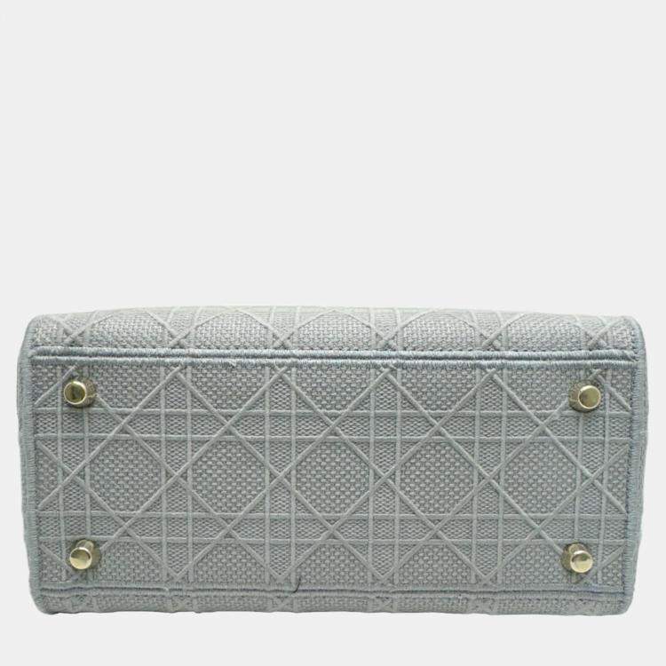 Pre Owned Dior Grey Canvas Medium Cannage Lady D-Lite Tote Bag