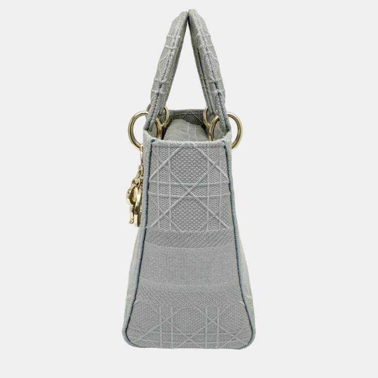 Pre Owned Dior Grey Canvas Medium Cannage Lady D-Lite Tote Bag