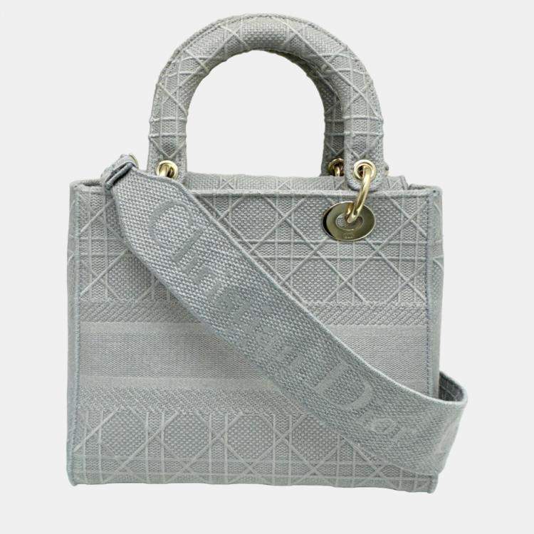 Pre Owned Dior Grey Canvas Medium Cannage Lady D-Lite Tote Bag