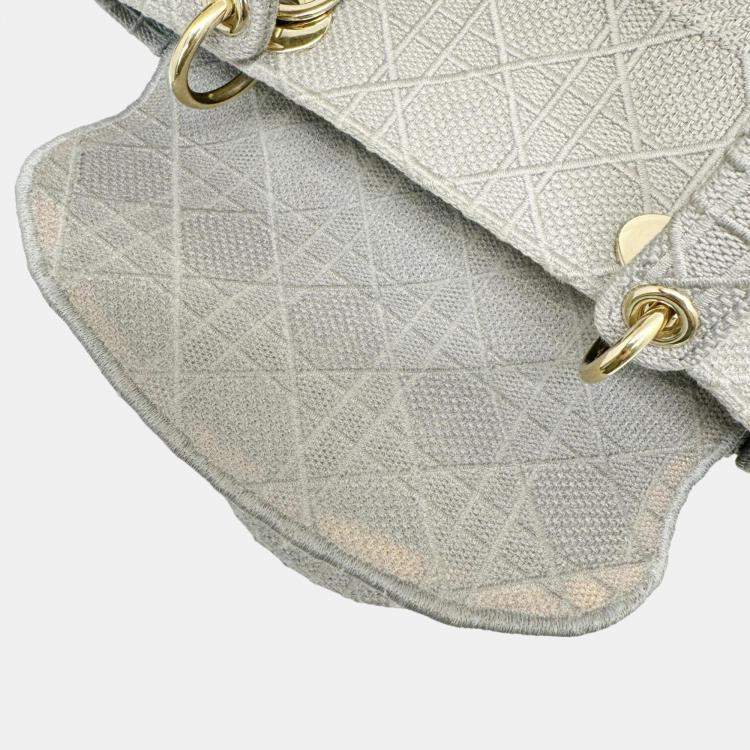 Pre Owned Dior Grey Canvas Medium Cannage Lady D-Lite Tote Bag