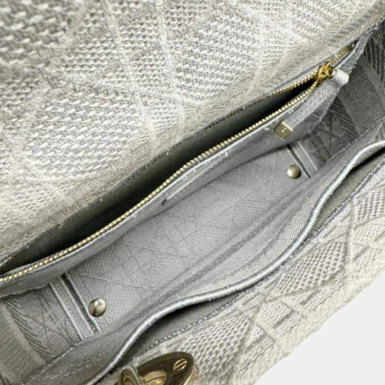 Pre Owned Dior Grey Canvas Medium Cannage Lady D-Lite Tote Bag
