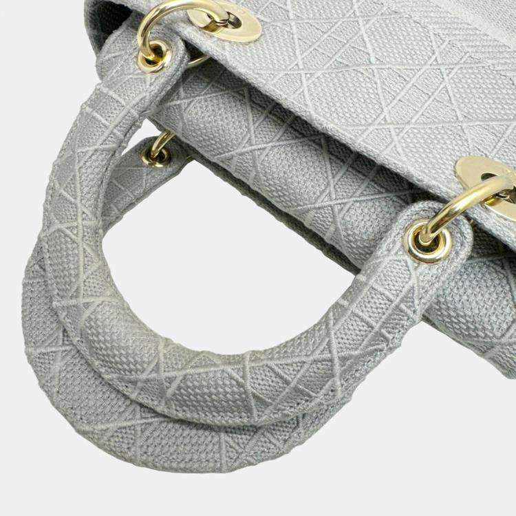 Pre Owned Dior Grey Canvas Medium Cannage Lady D-Lite Tote Bag