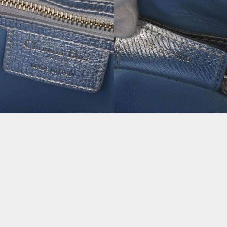 Pre Owned Dior Metallic Silver Leather Medium Lady Dior Tote Bag