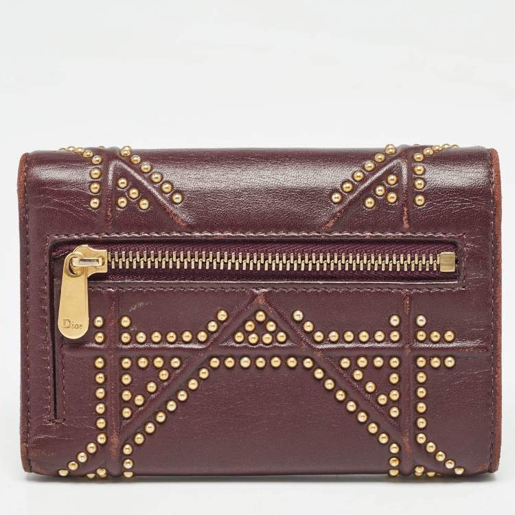 Pre Owned Dior Burgundy Leather Studded Diorama Trifold Wallet