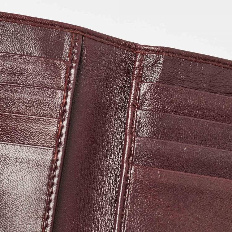Pre Owned Dior Burgundy Leather Studded Diorama Trifold Wallet
