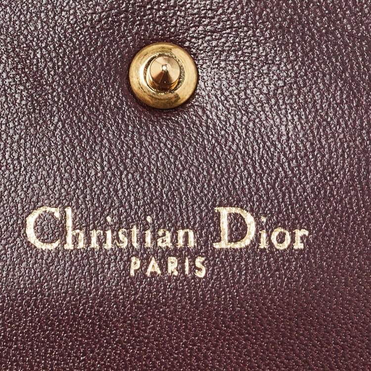 Pre Owned Dior Burgundy Leather Studded Diorama Trifold Wallet
