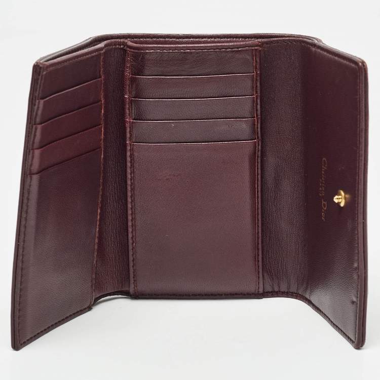 Pre Owned Dior Burgundy Leather Studded Diorama Trifold Wallet