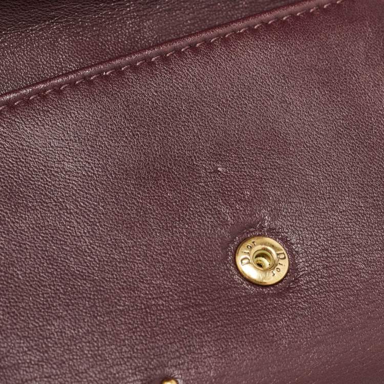 Pre Owned Dior Burgundy Leather Studded Diorama Trifold Wallet