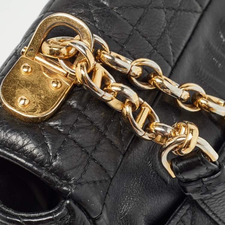 Pre Owned Dior Black Cannage Leather Medium Caro Shoulder Bag