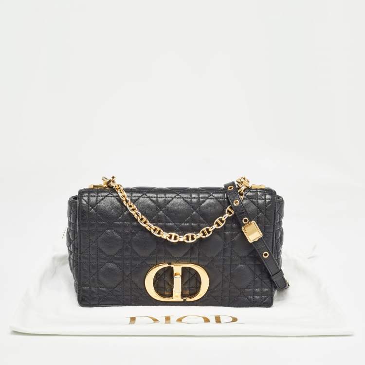 Pre Owned Dior Black Cannage Leather Medium Caro Shoulder Bag
