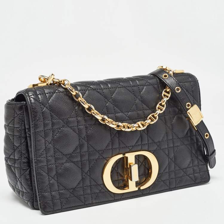 Pre Owned Dior Black Cannage Leather Medium Caro Shoulder Bag