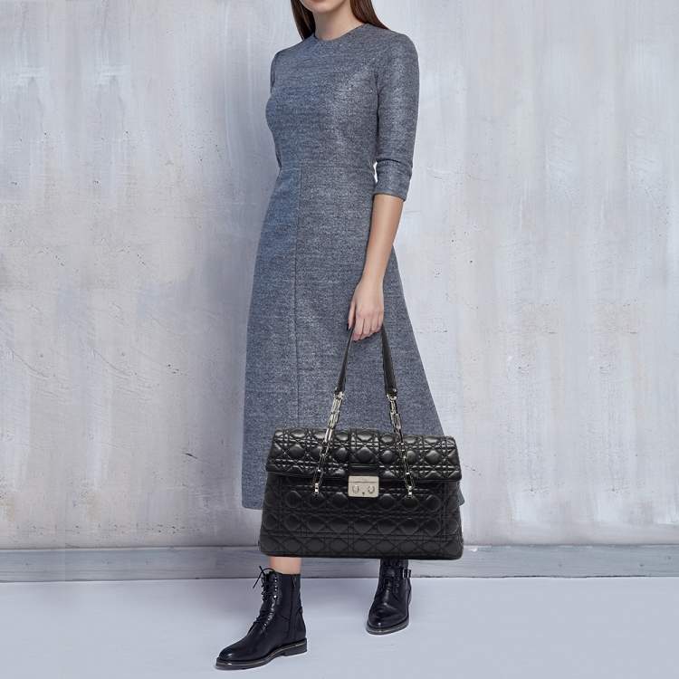 Pre Owned Dior Black Cannage Leather New Lock Flap Bag