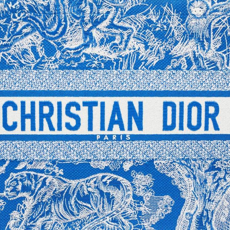 Pre Owned Dior Blue/White Embroidered Canvas Medium Toile de Jouy Book Tote 