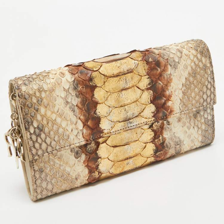 Pre Owned Dior Beige Python and Leather Lady Dior Wallet On Chain
