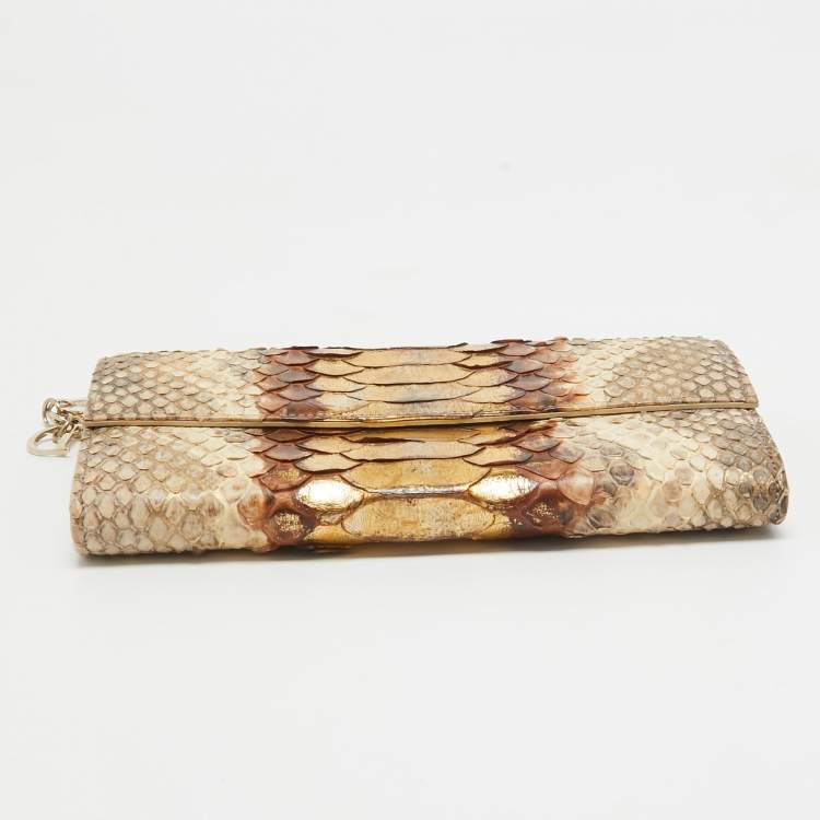 Pre Owned Dior Beige Python and Leather Lady Dior Wallet On Chain
