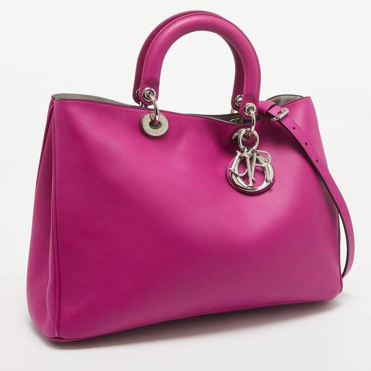 Pre Owned Dior Fuchsia Leather Large Diorissimo Shopper Tote