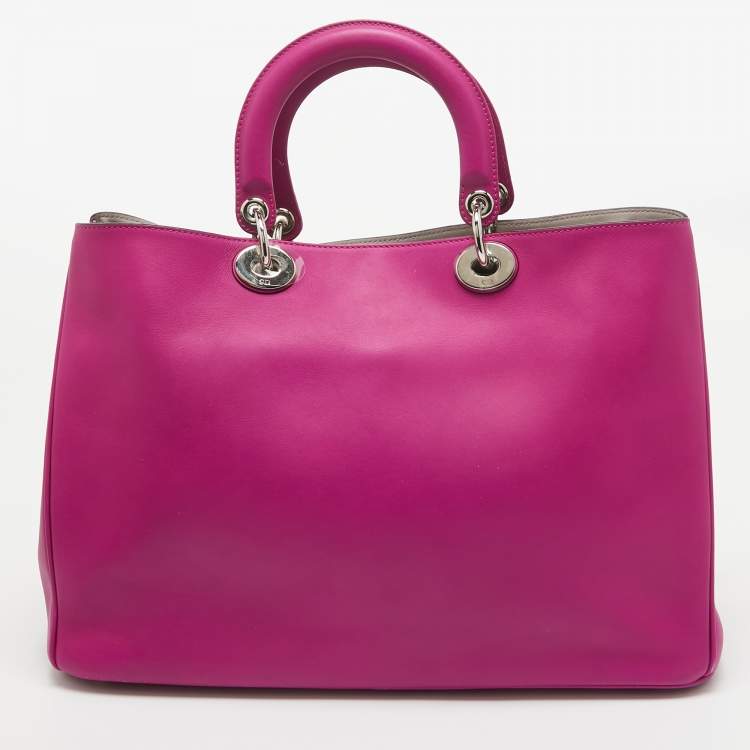 Pre Owned Dior Fuchsia Leather Large Diorissimo Shopper Tote