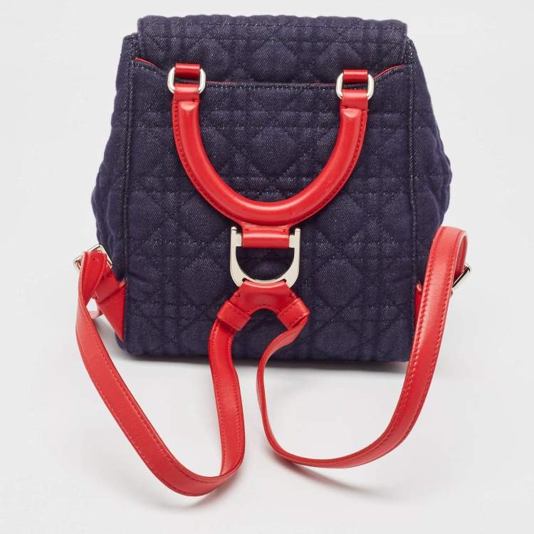 مملوكة مسبقًا Dior Blue/Red Cannage Denim Small Stardust Backpack