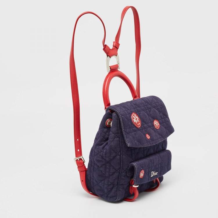 مملوكة مسبقًا Dior Blue/Red Cannage Denim Small Stardust Backpack