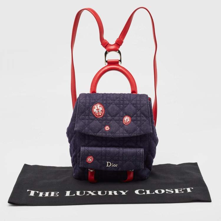 مملوكة مسبقًا Dior Blue/Red Cannage Denim Small Stardust Backpack