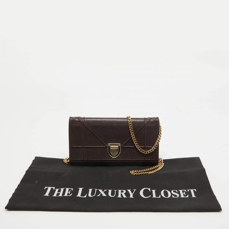 Pre Owned Dior Burgundy Leather Diorama Wallet on Chain