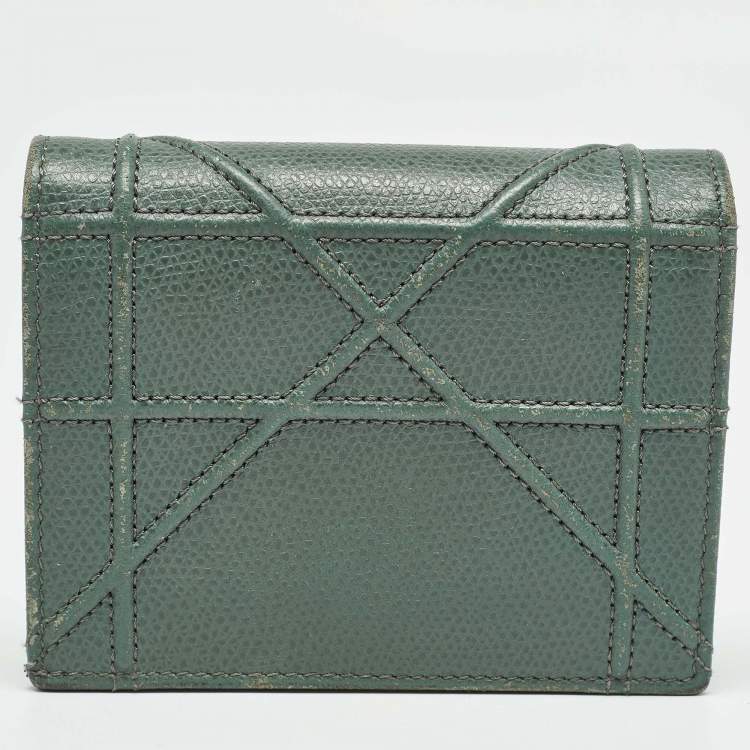 Pre Owned Dior Green Leather Diorama Bifold Compact Wallet