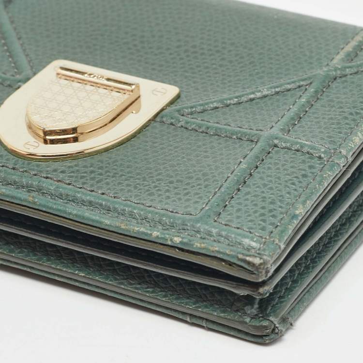 Pre Owned Dior Green Leather Diorama Bifold Compact Wallet