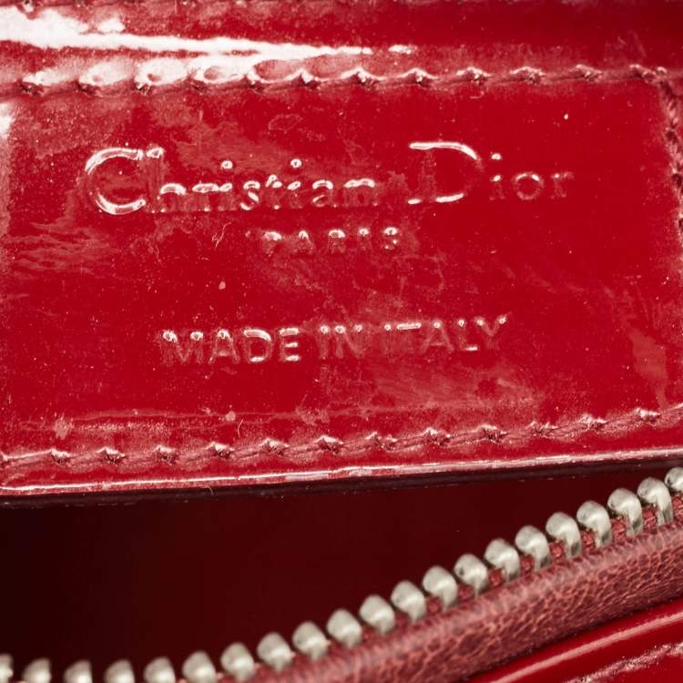 Pre Owned Dior Red Cannage Patent Leather Medium Lady Dior Tote