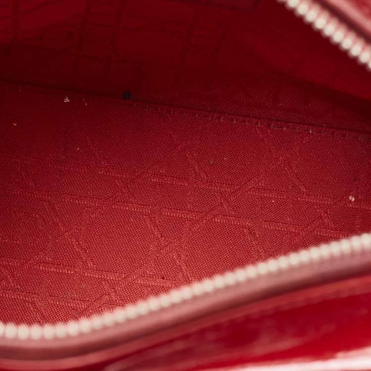 Pre Owned Dior Red Cannage Patent Leather Medium Lady Dior Tote