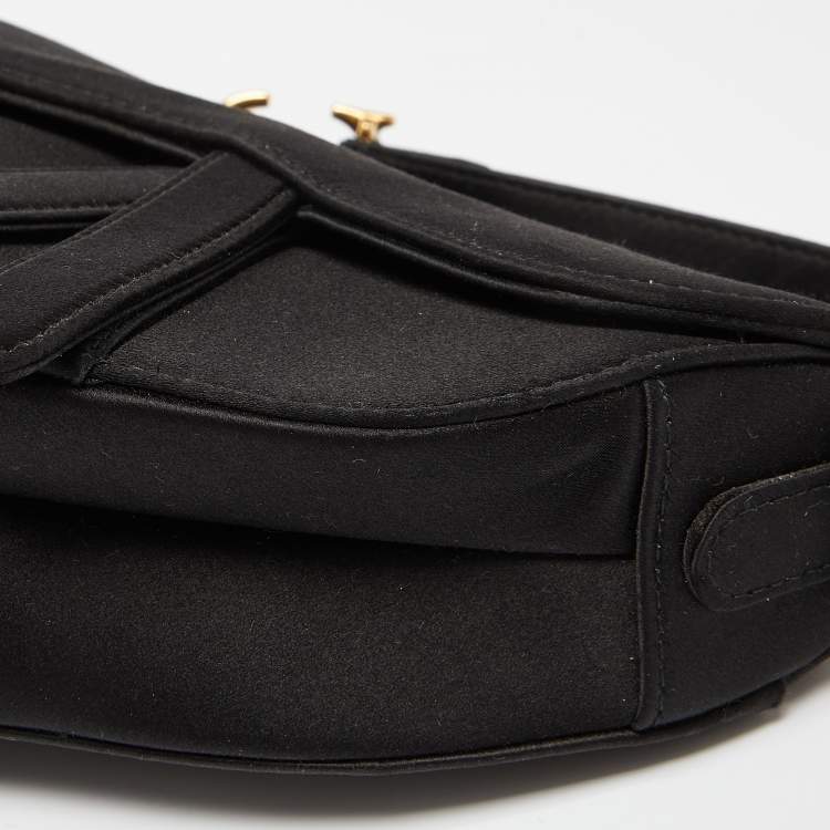 Pre Owned Dior Black Satin Mini Crystal Embellished Saddle Bag