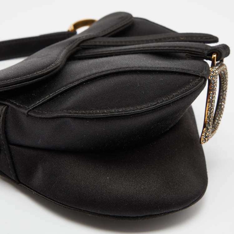 Pre Owned Dior Black Satin Mini Crystal Embellished Saddle Bag