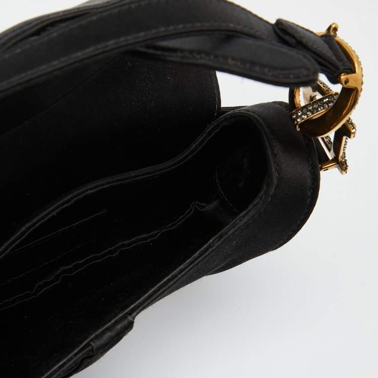 Pre Owned Dior Black Satin Mini Crystal Embellished Saddle Bag