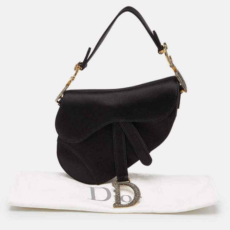 Pre Owned Dior Black Satin Mini Crystal Embellished Saddle Bag