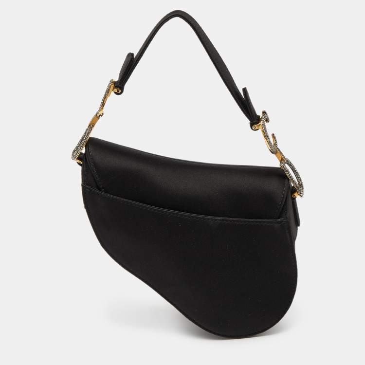 Pre Owned Dior Black Satin Mini Crystal Embellished Saddle Bag
