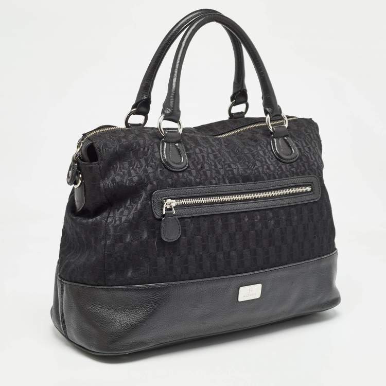 Pre Owned Aigner Black Monogram Canvas and Leather Front Pocket Tote